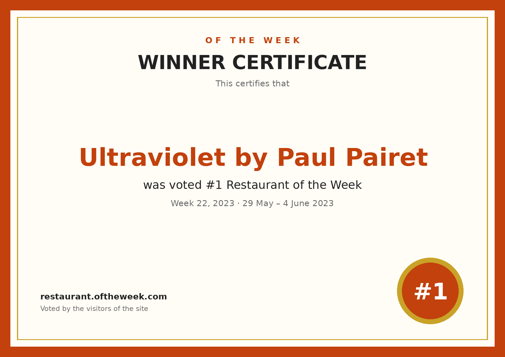 Certificate — Ultraviolet by Paul Pairet