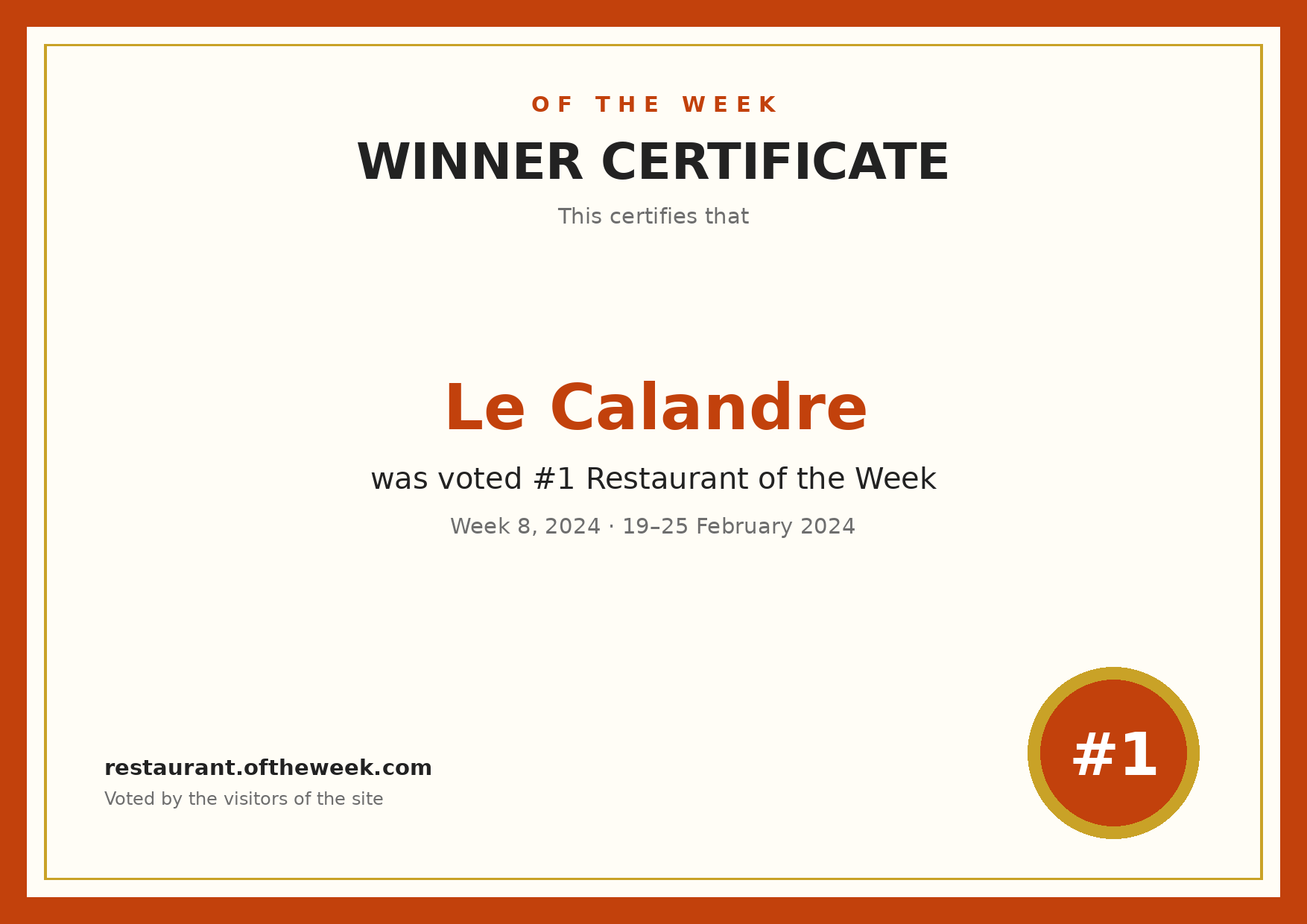 Certificate — Le Calandre