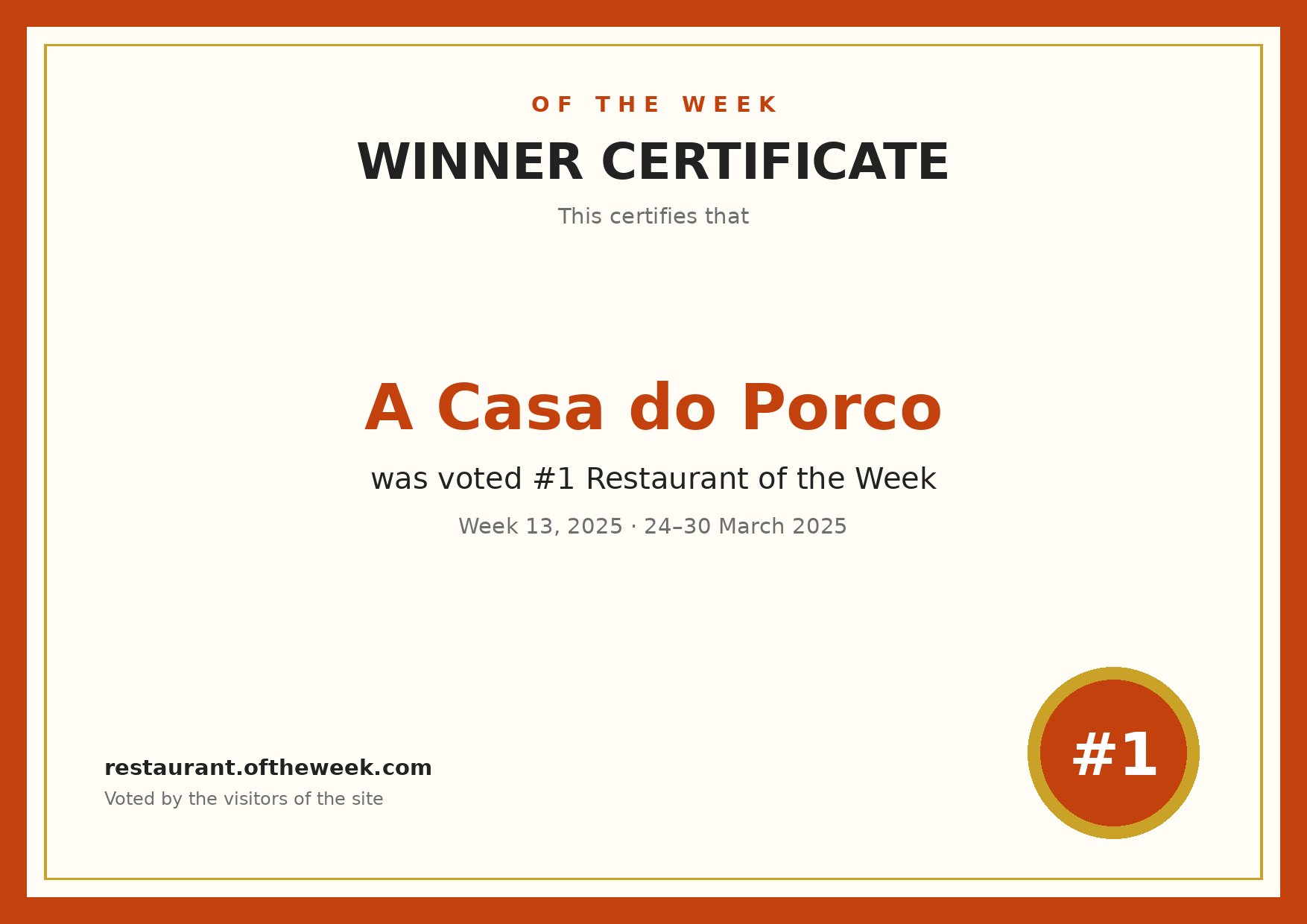 Certificate — A Casa do Porco