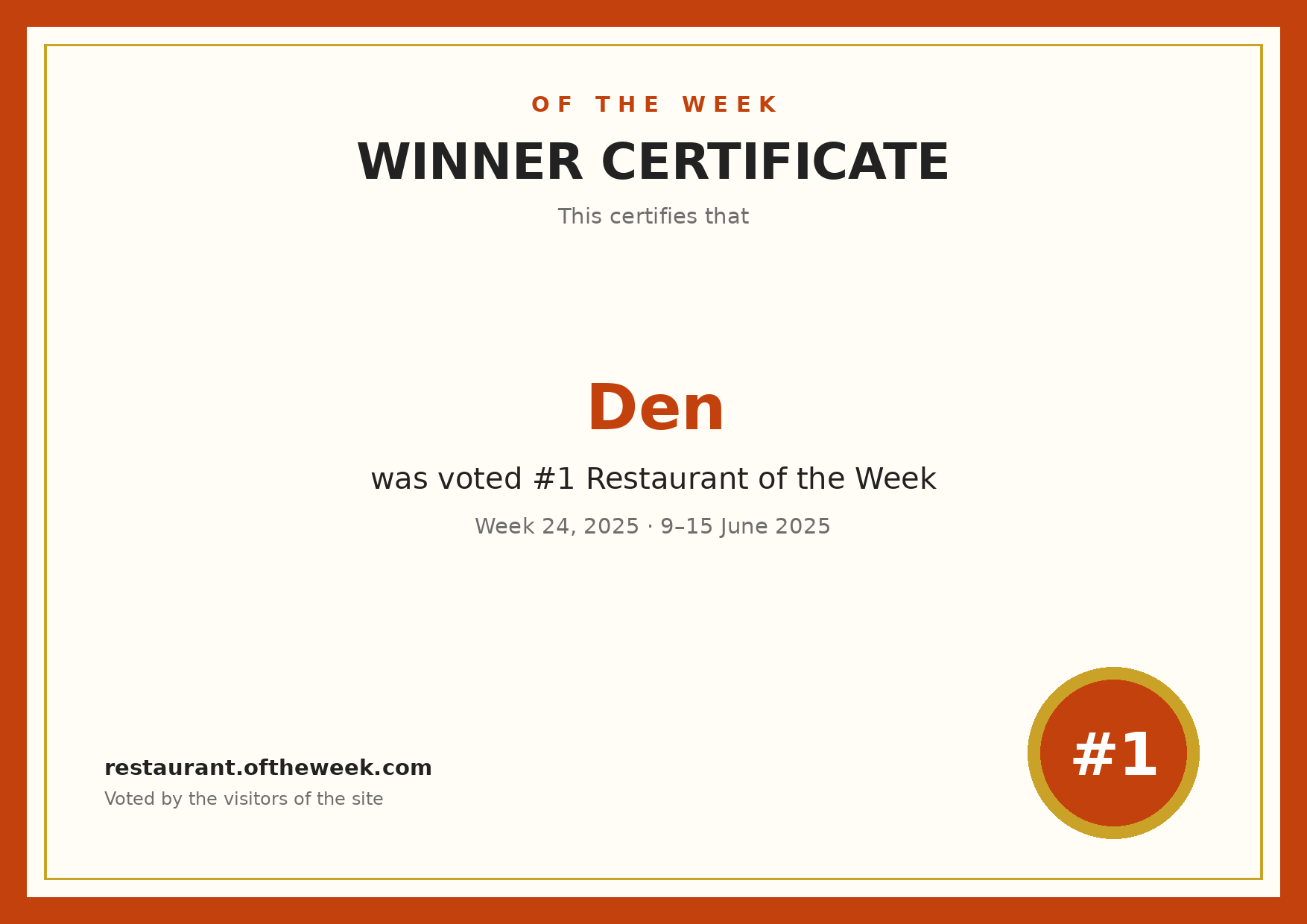 Certificate — Den