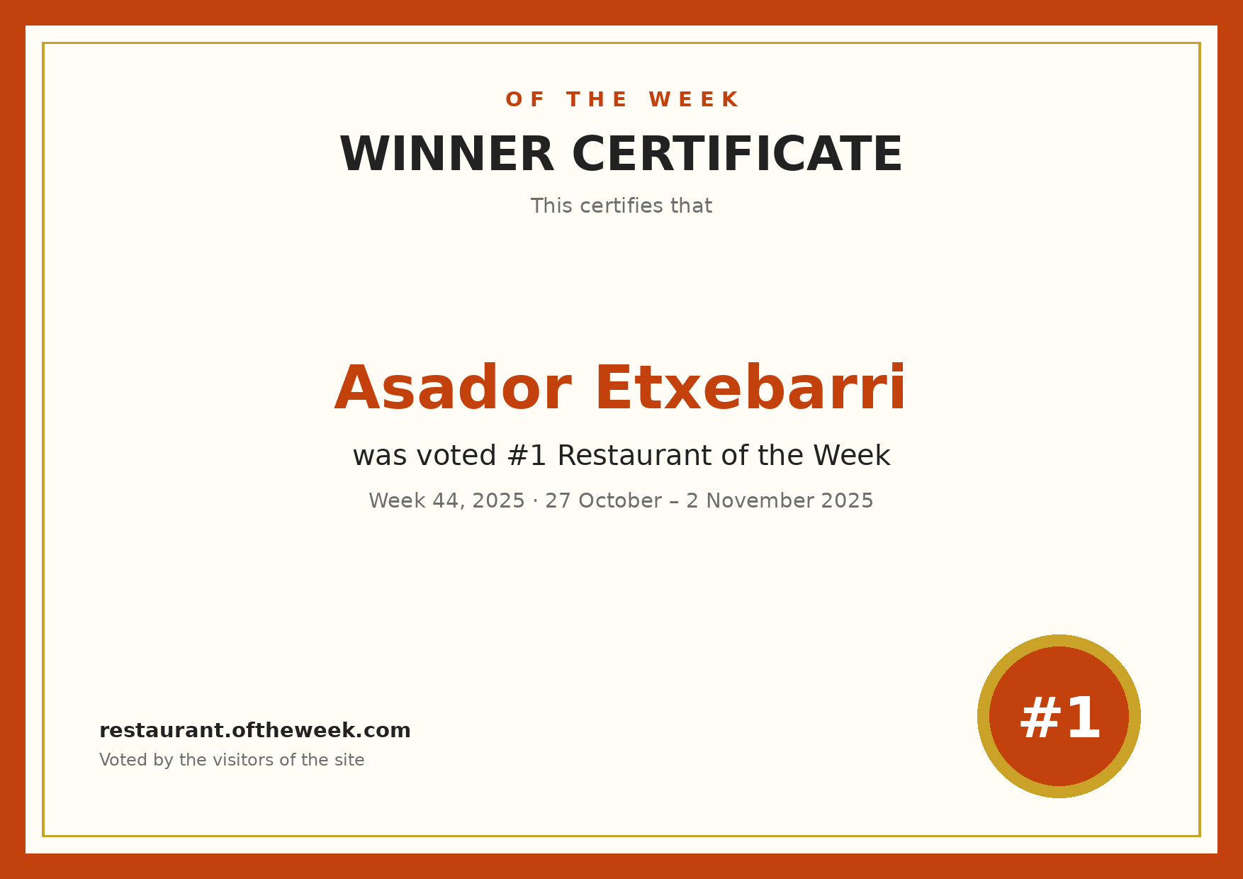 Certificate — Asador Etxebarri